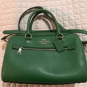 Coach Green Satchel with Textured Leather and Adjustable Strap